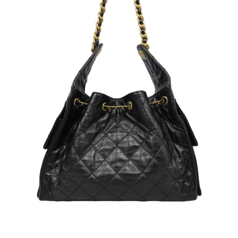 CHANEL 25 Calfskin Hobo Bag Black Gold-Tone Hardware