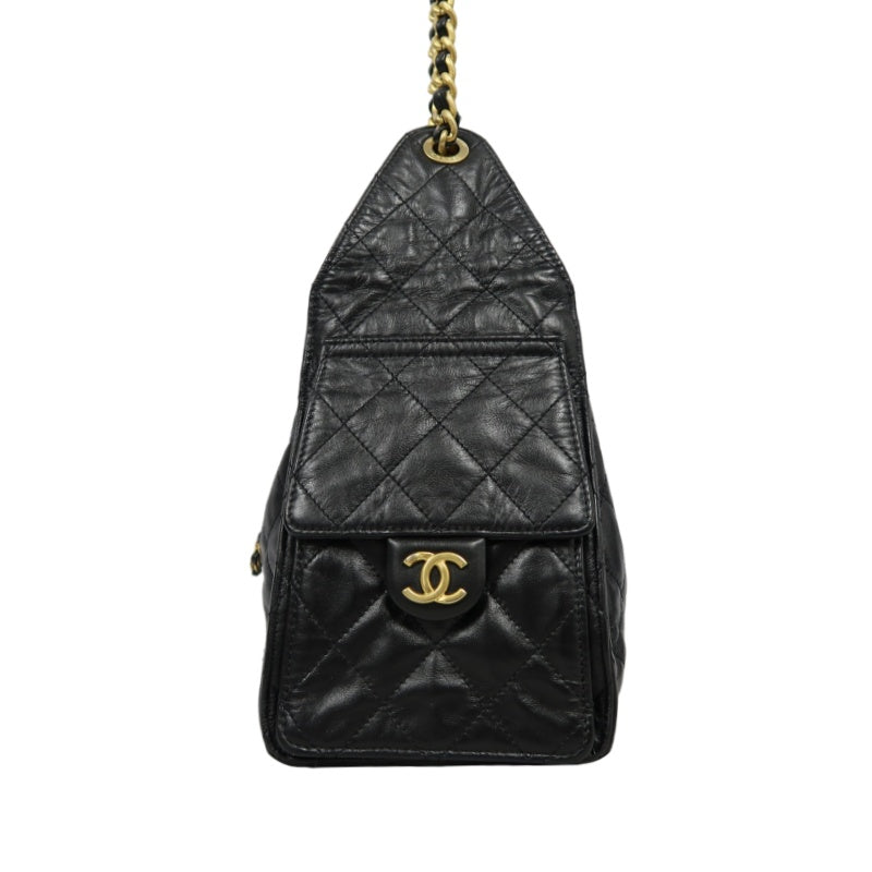 CHANEL 25 Calfskin Hobo Bag Black Gold-Tone Hardware