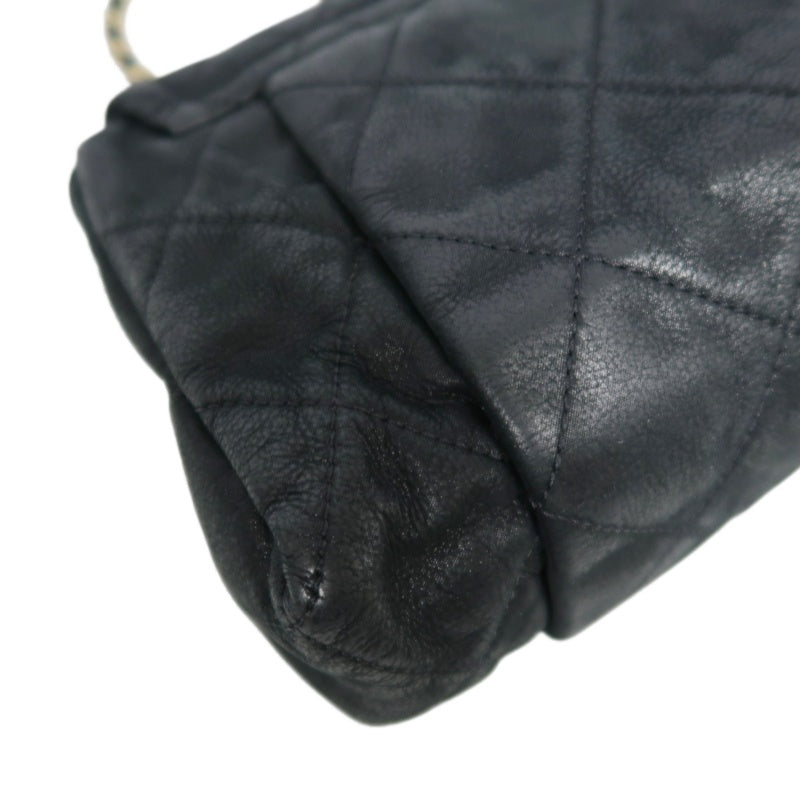 CHANEL Matelassé Calfskin Shoulder Bag Black Gold-Tone Hardware