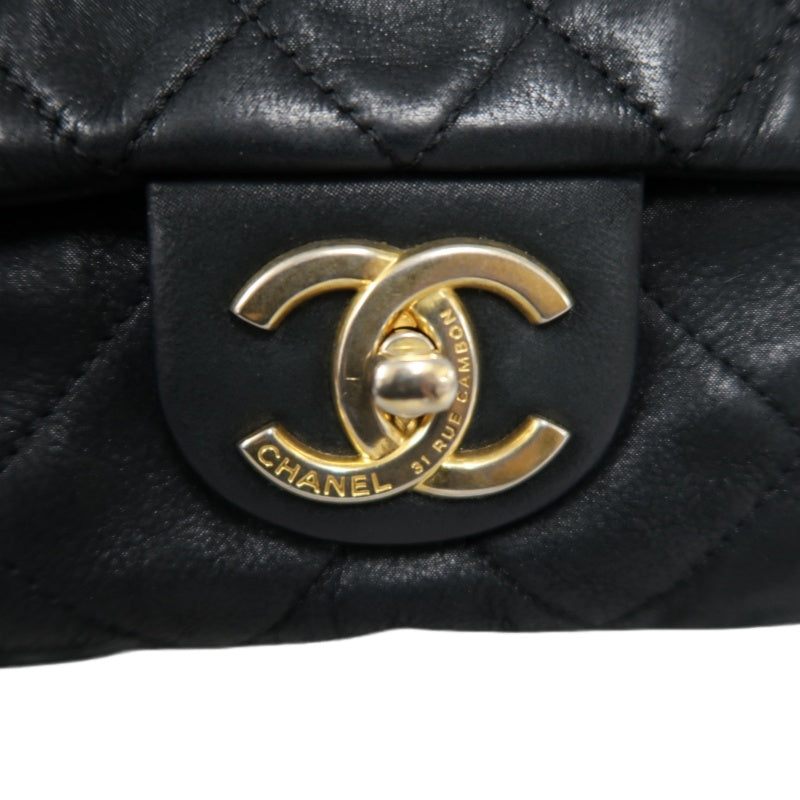 CHANEL Matelassé Calfskin Shoulder Bag Black Gold-Tone Hardware