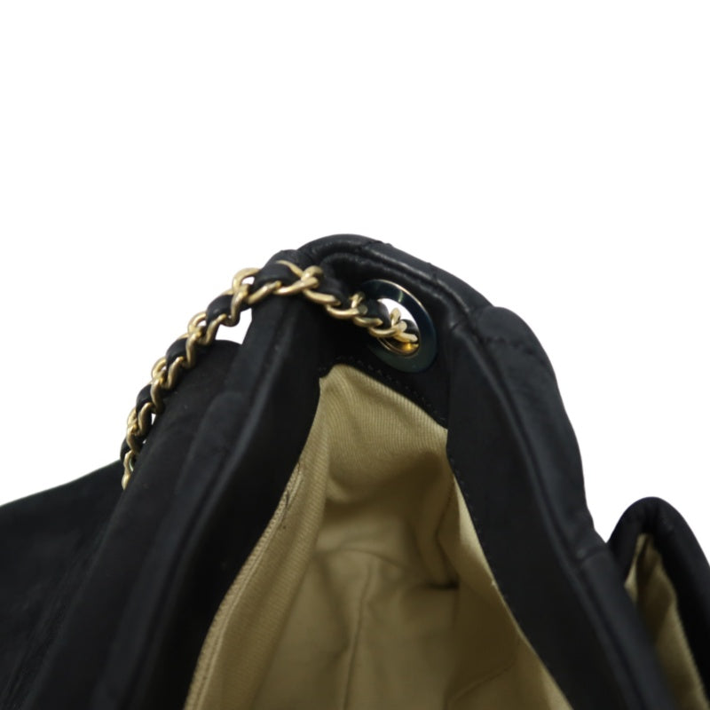 CHANEL Matelassé Calfskin Shoulder Bag Black Gold-Tone Hardware