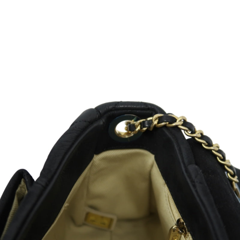 CHANEL Matelassé Calfskin Shoulder Bag Black Gold-Tone Hardware