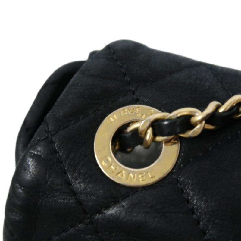 CHANEL Matelassé Calfskin Shoulder Bag Black Gold-Tone Hardware