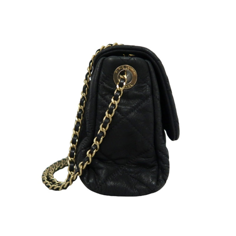CHANEL Matelassé Calfskin Shoulder Bag Black Gold-Tone Hardware