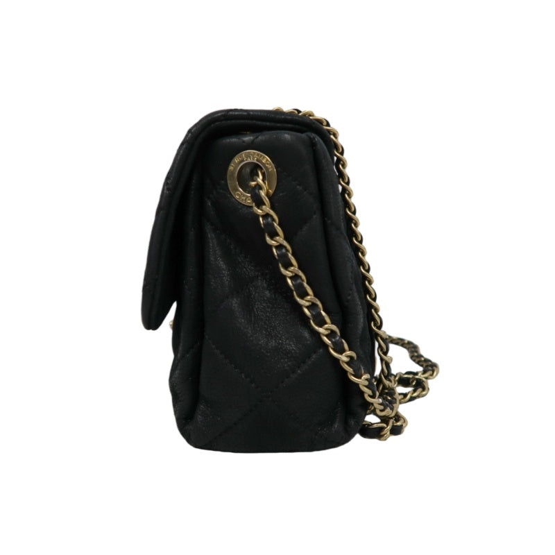 CHANEL Matelassé Calfskin Shoulder Bag Black Gold-Tone Hardware