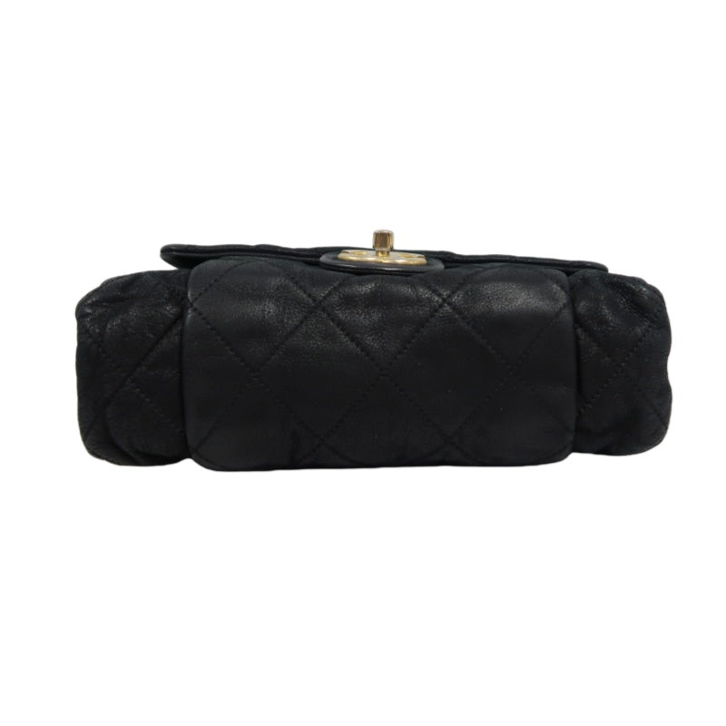 CHANEL Matelassé Calfskin Shoulder Bag Black Gold-Tone Hardware