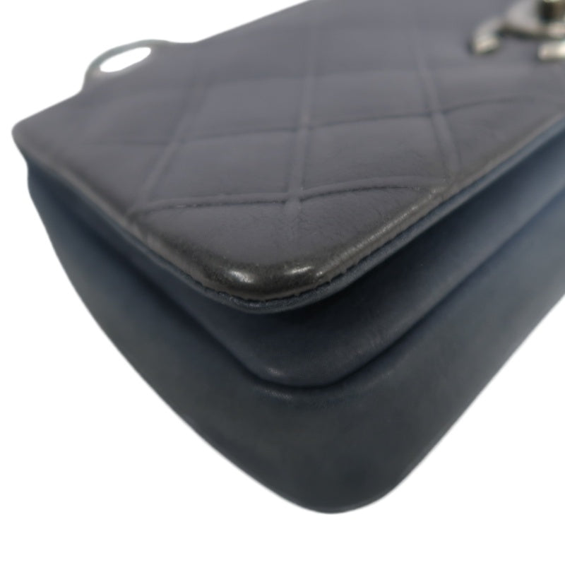 CHANEL Matelassé Calfskin Shoulder Bag Black Gold-Tone Hardware