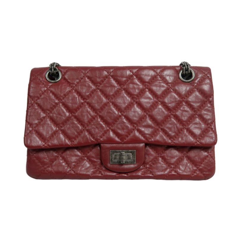 CHANEL Matelassé 2.55 Lambskin Shoulder Bag Red Silver-Tone Hardware