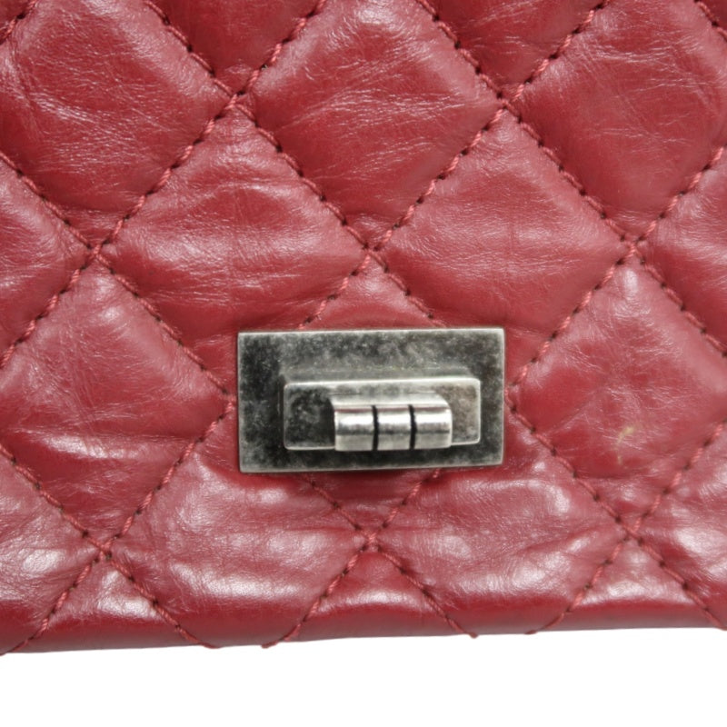 CHANEL Matelassé 2.55 Lambskin Shoulder Bag Red Silver-Tone Hardware