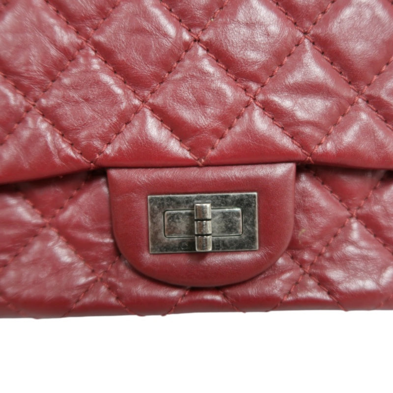 CHANEL Matelassé 2.55 Lambskin Shoulder Bag Red Silver-Tone Hardware