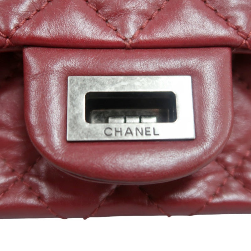 CHANEL Matelassé 2.55 Lambskin Shoulder Bag Red Silver-Tone Hardware