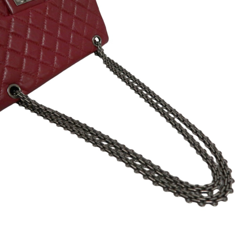 CHANEL Matelassé 2.55 Lambskin Shoulder Bag Red Silver-Tone Hardware