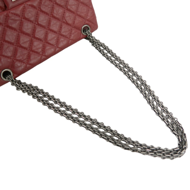 CHANEL Matelassé 2.55 Lambskin Shoulder Bag Red Silver-Tone Hardware