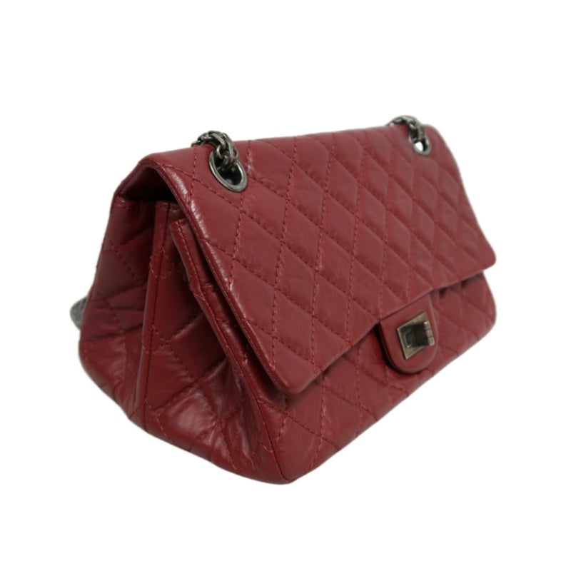CHANEL Matelassé 2.55 Lambskin Shoulder Bag Red Silver-Tone Hardware