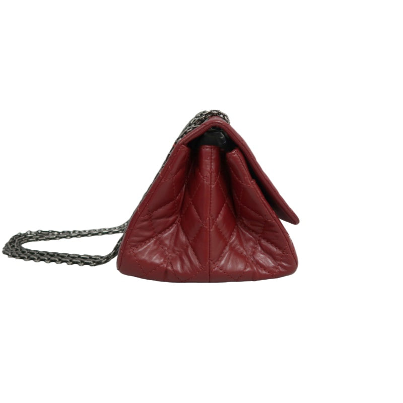 CHANEL Matelassé 2.55 Lambskin Shoulder Bag Red Silver-Tone Hardware