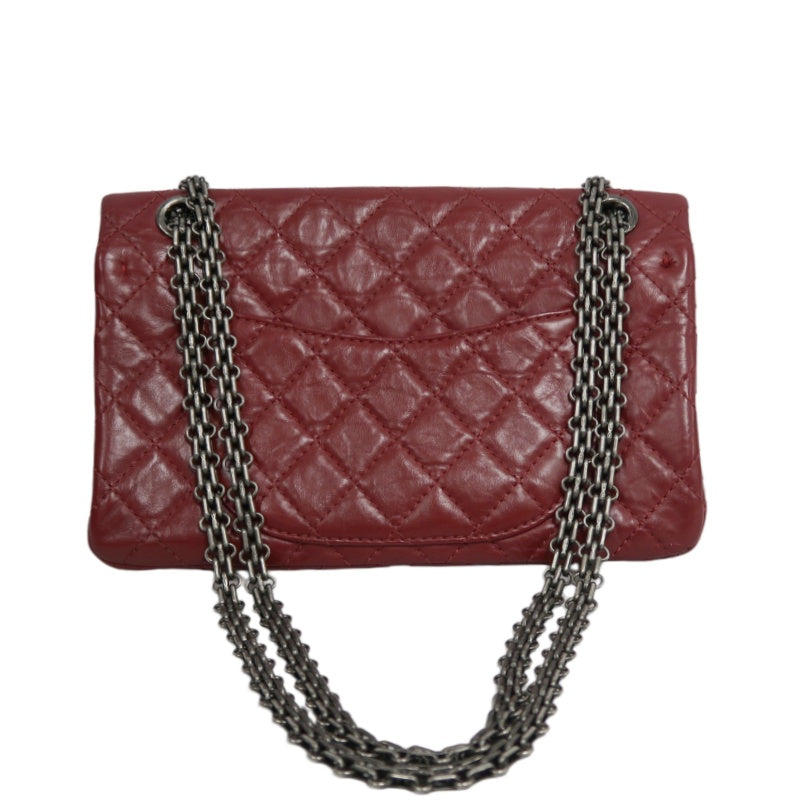 CHANEL Matelassé 2.55 Lambskin Shoulder Bag Red Silver-Tone Hardware