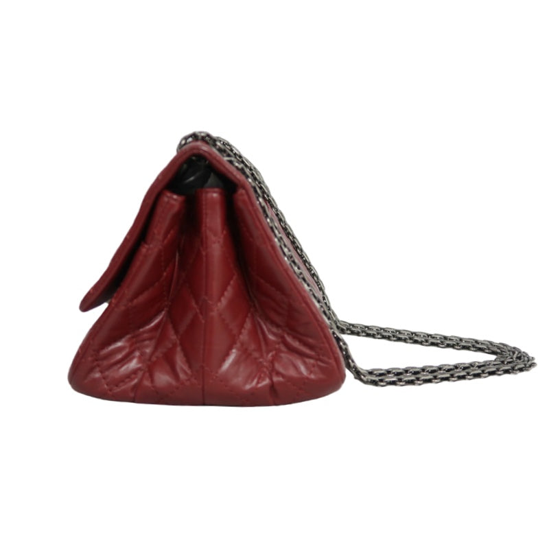 CHANEL Matelassé 2.55 Lambskin Shoulder Bag Red Silver-Tone Hardware