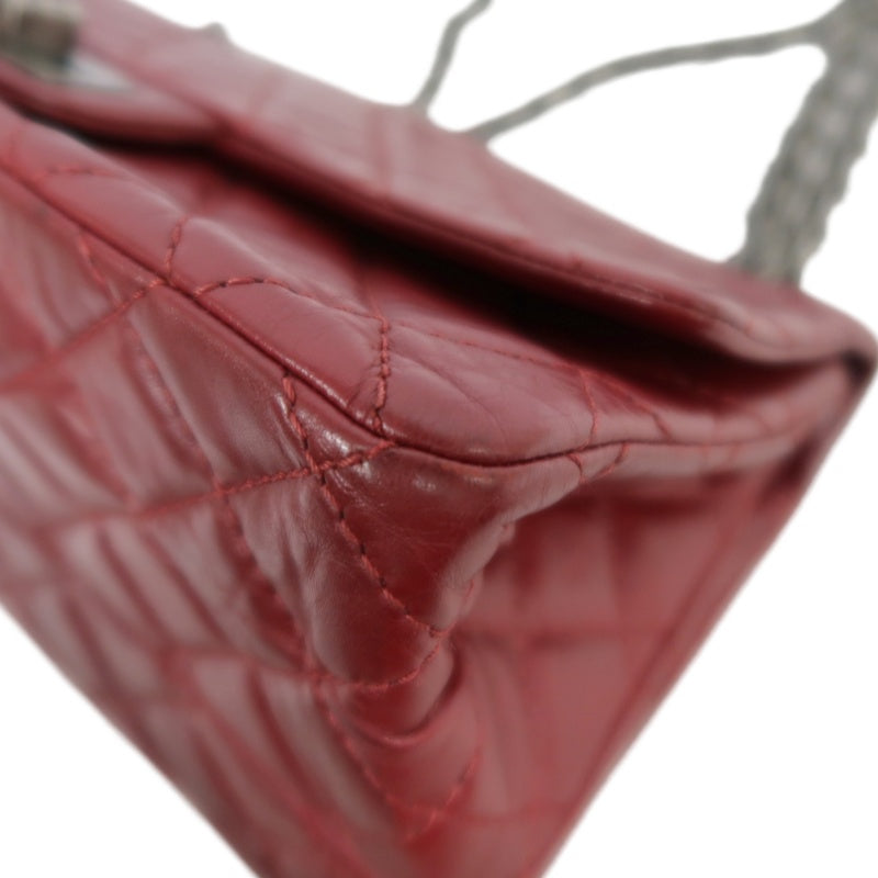 CHANEL Matelassé 2.55 Lambskin Shoulder Bag Red Silver-Tone Hardware