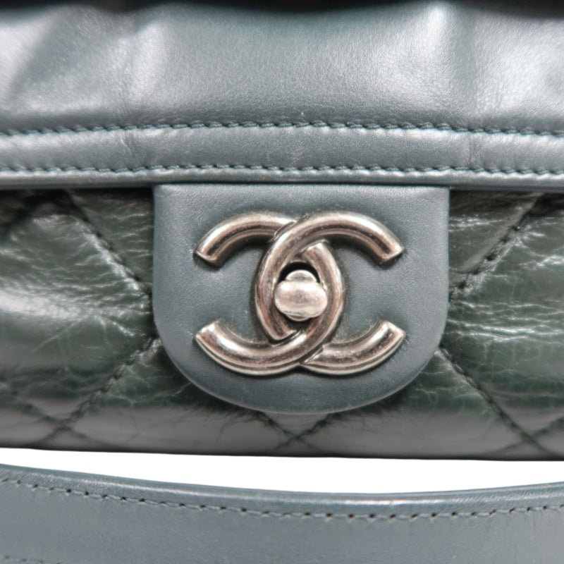 CHANEL Matelassé Lambskin Shoulder Bag Khaki Silver-Tone Hardware