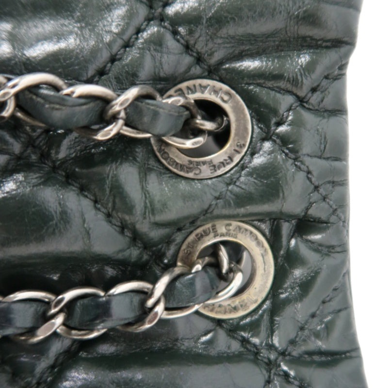 CHANEL Matelassé Lambskin Shoulder Bag Khaki Silver-Tone Hardware
