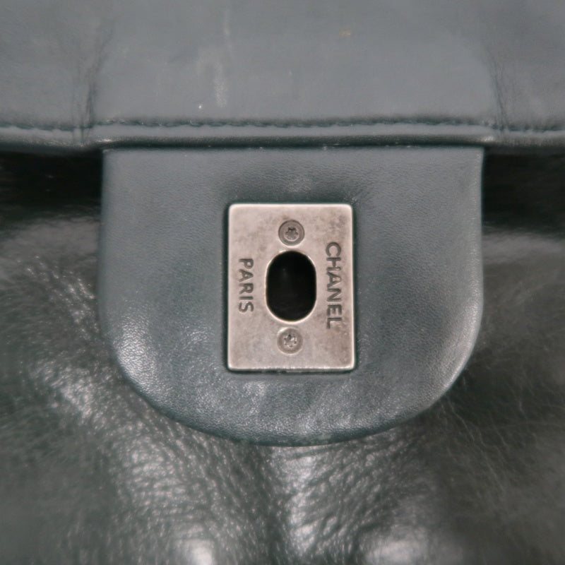 CHANEL Matelassé Lambskin Shoulder Bag Khaki Silver-Tone Hardware