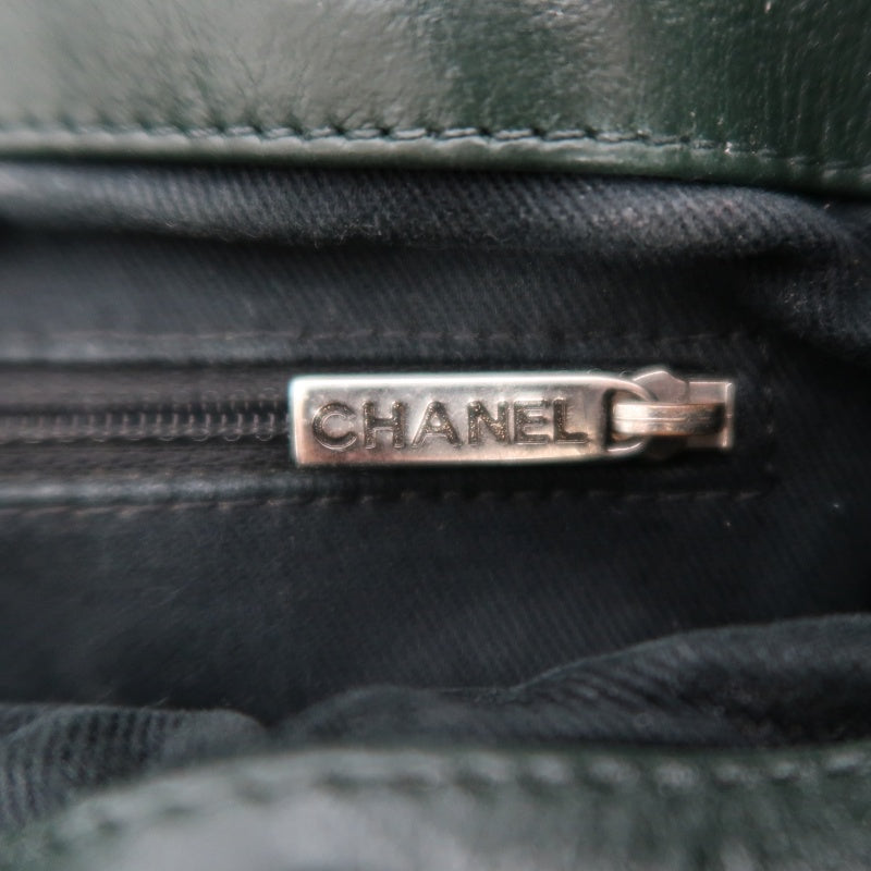 CHANEL Matelassé Lambskin Shoulder Bag Khaki Silver-Tone Hardware