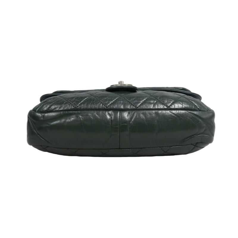 CHANEL Matelassé Lambskin Shoulder Bag Khaki Silver-Tone Hardware