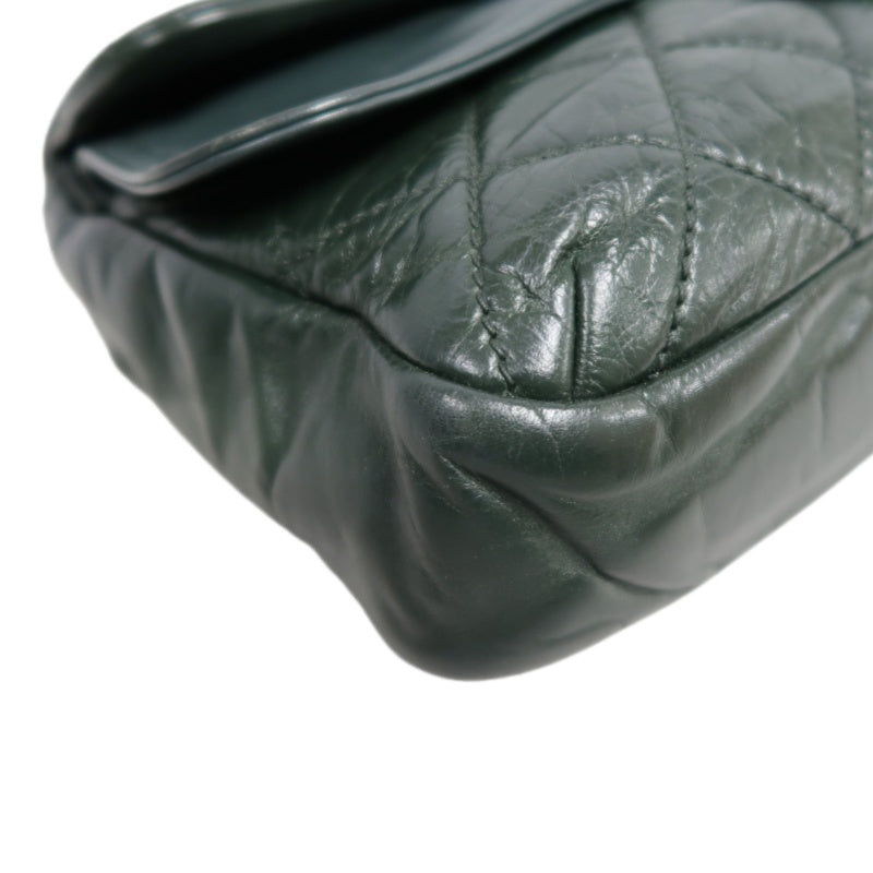 CHANEL Matelassé Lambskin Shoulder Bag Khaki Silver-Tone Hardware