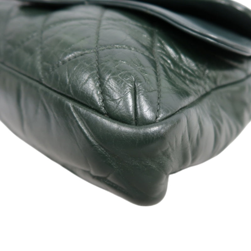CHANEL Matelassé Lambskin Shoulder Bag Khaki Silver-Tone Hardware