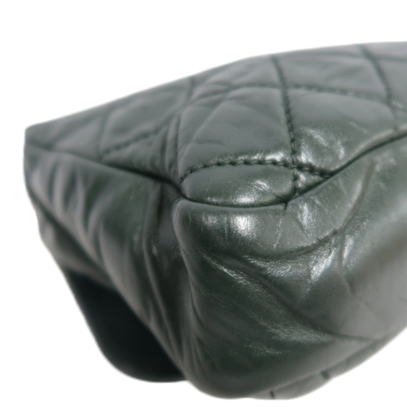 CHANEL Matelassé Lambskin Shoulder Bag Khaki Silver-Tone Hardware