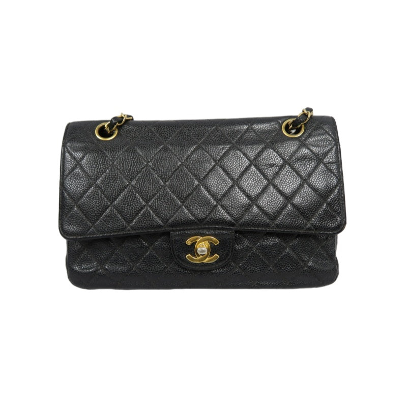 CHANEL Matelassé CF Caviar Skin Shoulder Bag Black Gold-Tone Hardware