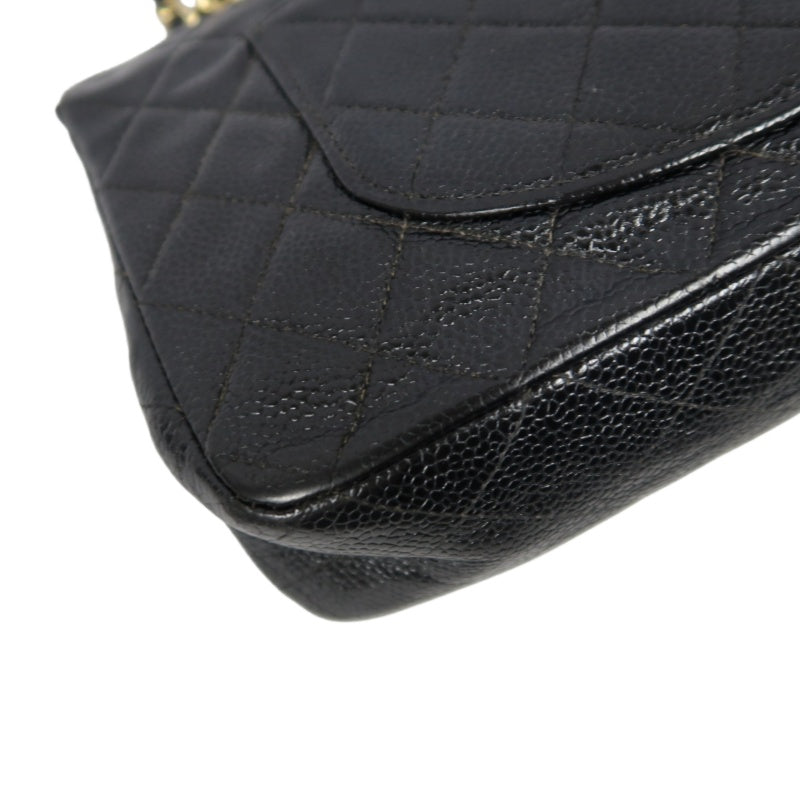 CHANEL Matelassé CF Caviar Skin Shoulder Bag Black Gold-Tone Hardware