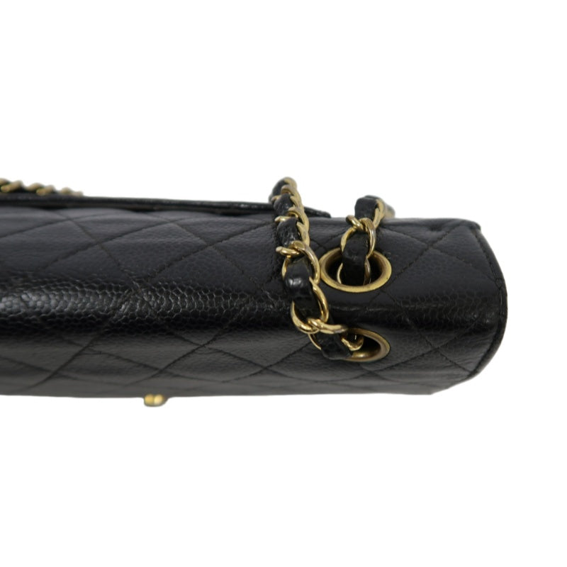 CHANEL Matelassé CF Caviar Skin Shoulder Bag Black Gold-Tone Hardware