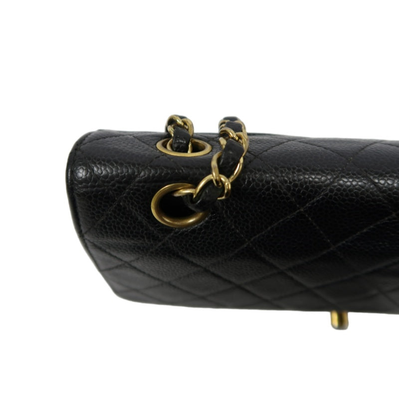CHANEL Matelassé CF Caviar Skin Shoulder Bag Black Gold-Tone Hardware
