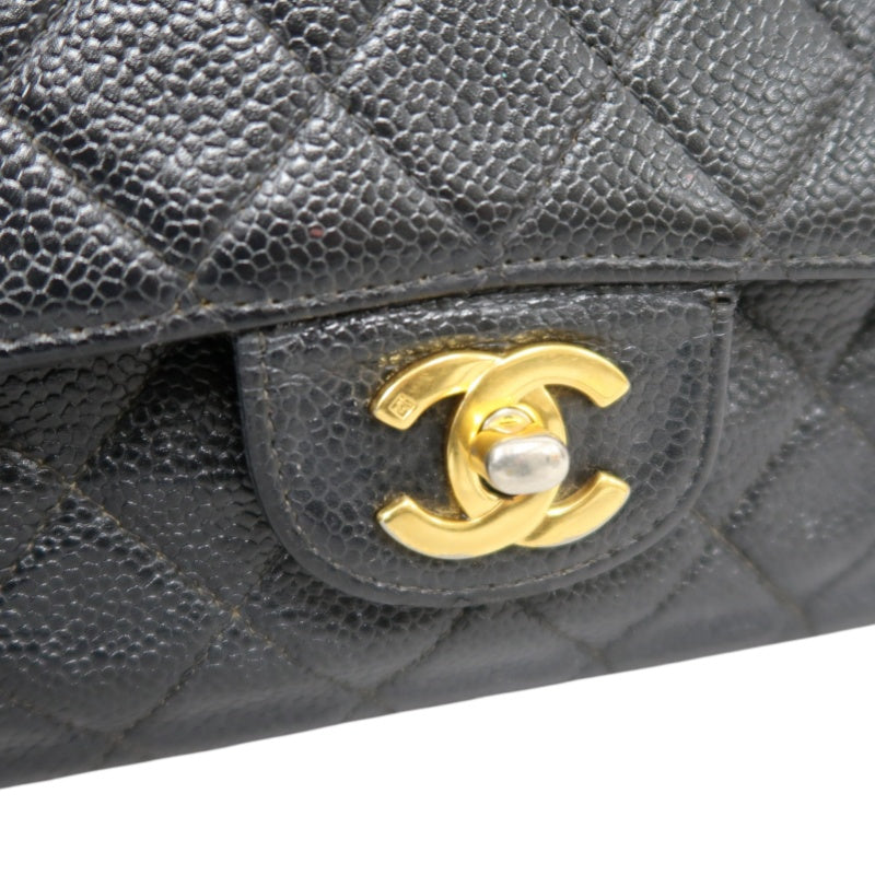 CHANEL Matelassé CF Caviar Skin Shoulder Bag Black Gold-Tone Hardware