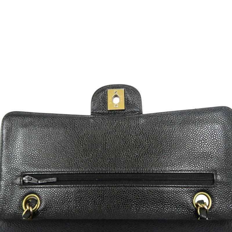 CHANEL Matelassé CF Caviar Skin Shoulder Bag Black Gold-Tone Hardware