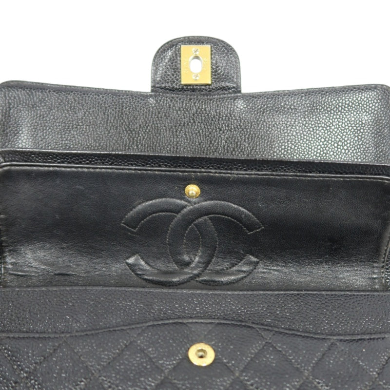 CHANEL Matelassé CF Caviar Skin Shoulder Bag Black Gold-Tone Hardware