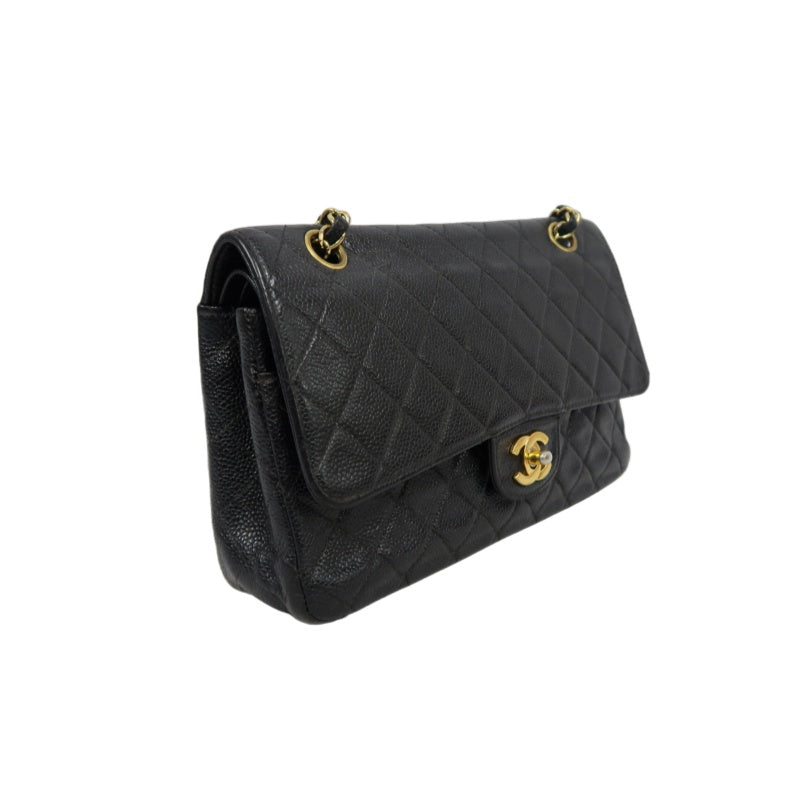 CHANEL Matelassé CF Caviar Skin Shoulder Bag Black Gold-Tone Hardware