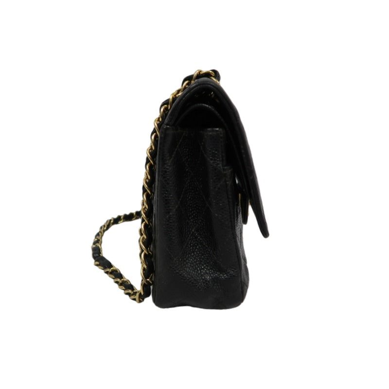 CHANEL Matelassé CF Caviar Skin Shoulder Bag Black Gold-Tone Hardware