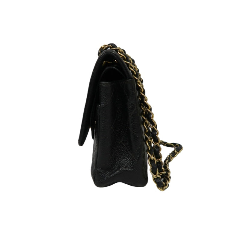 CHANEL Matelassé CF Caviar Skin Shoulder Bag Black Gold-Tone Hardware