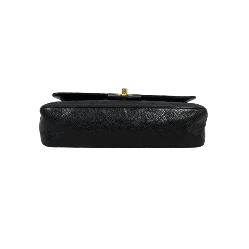 CHANEL Matelassé CF Caviar Skin Shoulder Bag Black Gold-Tone Hardware