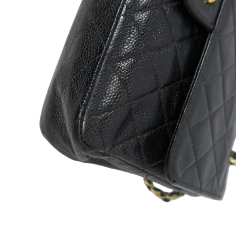 CHANEL Matelassé CF Caviar Skin Shoulder Bag Black Gold-Tone Hardware