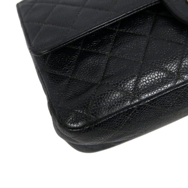 CHANEL Matelassé CF Caviar Skin Shoulder Bag Black Gold-Tone Hardware