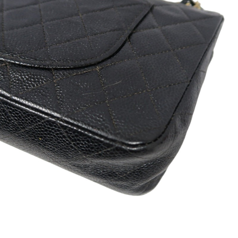 CHANEL Matelassé CF Caviar Skin Shoulder Bag Black Gold-Tone Hardware