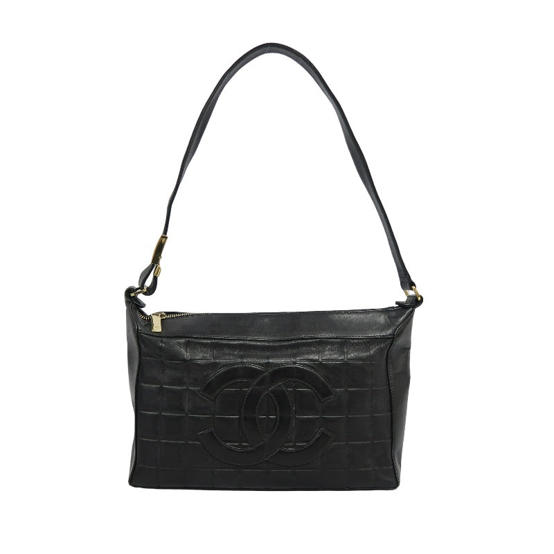 CHANEL Choco Bar Calfskin Shoulder Bag Black