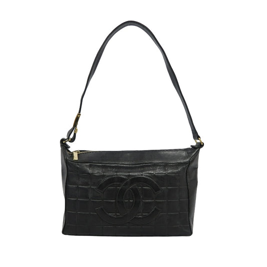CHANEL Choco Bar Calfskin Shoulder Bag Black