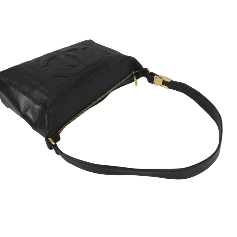 CHANEL Choco Bar Calfskin Shoulder Bag Black