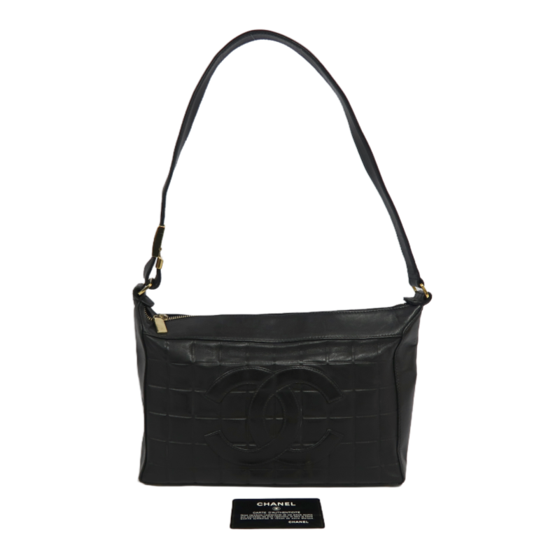 CHANEL Choco Bar Calfskin Shoulder Bag Black