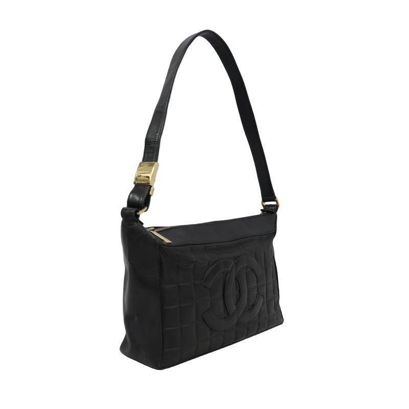 CHANEL Choco Bar Calfskin Shoulder Bag Black