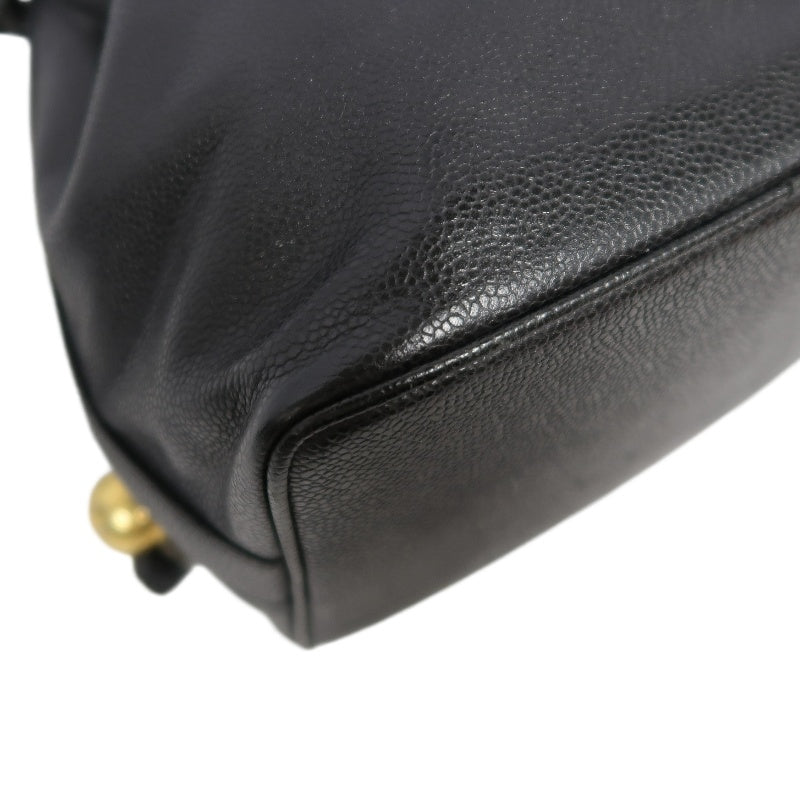 CHANEL Coco Mark Caviar Skin Drawstring Shoulder Bag Black Gold-Tone Hardware